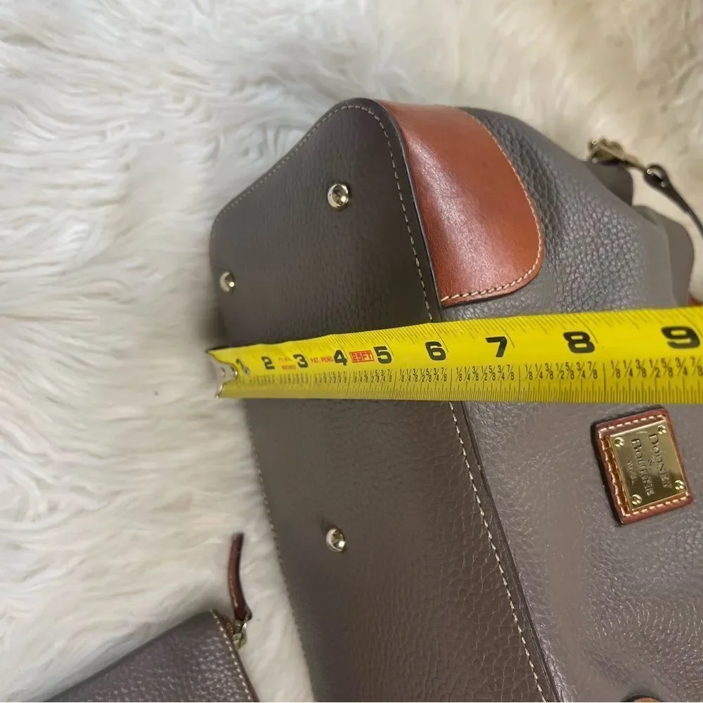 Dooney & Bourke Brenna Gray pebble Leather satchel tanTrim & Strap bonus pouch.
